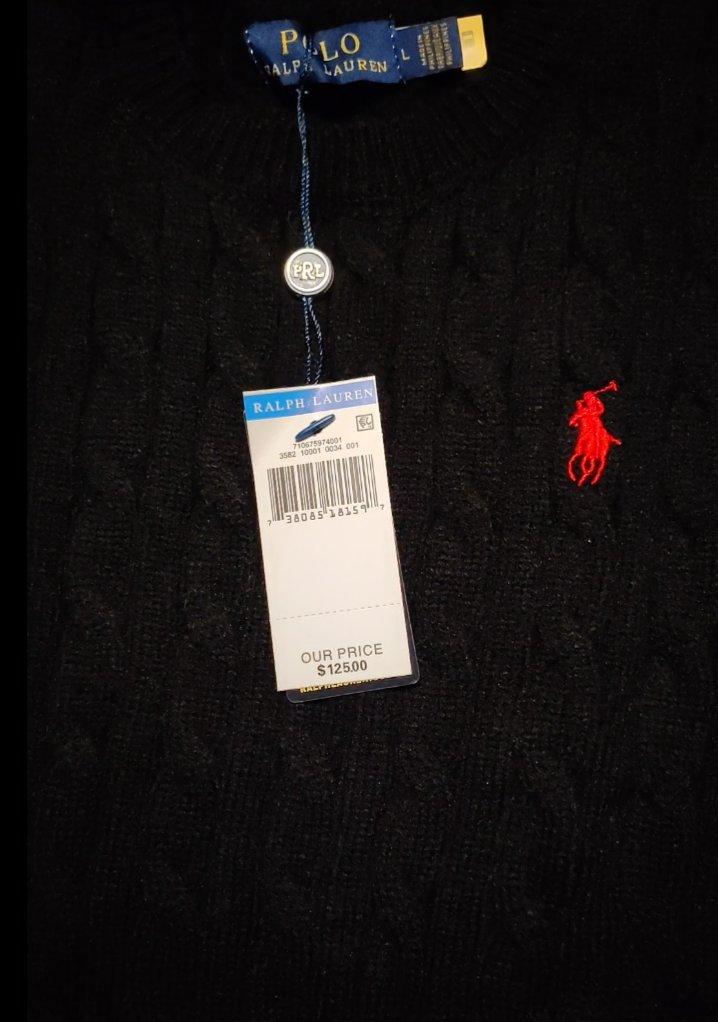 Polo Ralph Lauren Cable Knit Black Sweater Large NWT