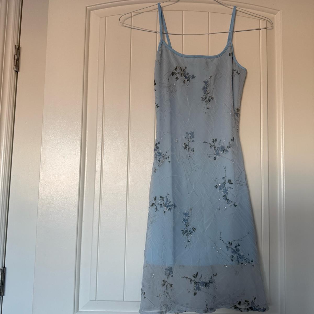 Powder Blue Soft Sky Blue Floral Chiffon Midi Dress  Subtle