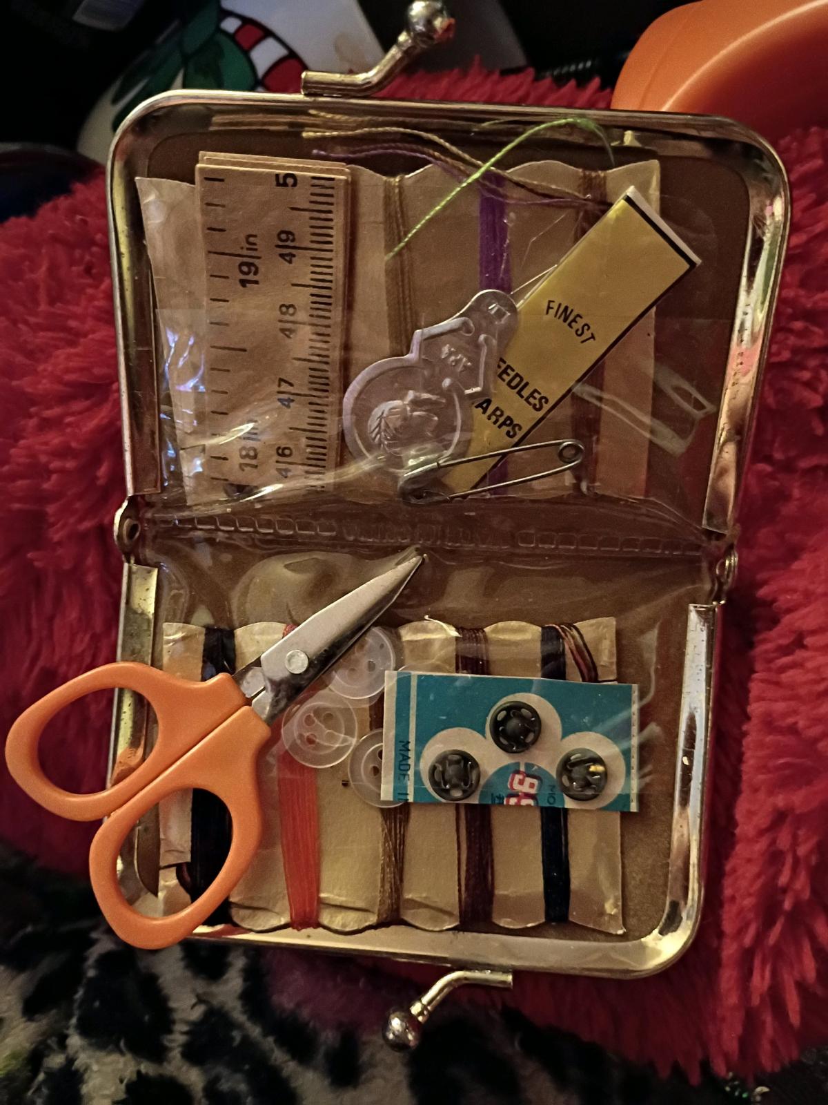 vintage brown leather sewing kit