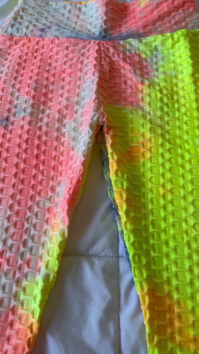 Neon TieDye Textured Leggings  Neon Green Tank Top Set  Fest