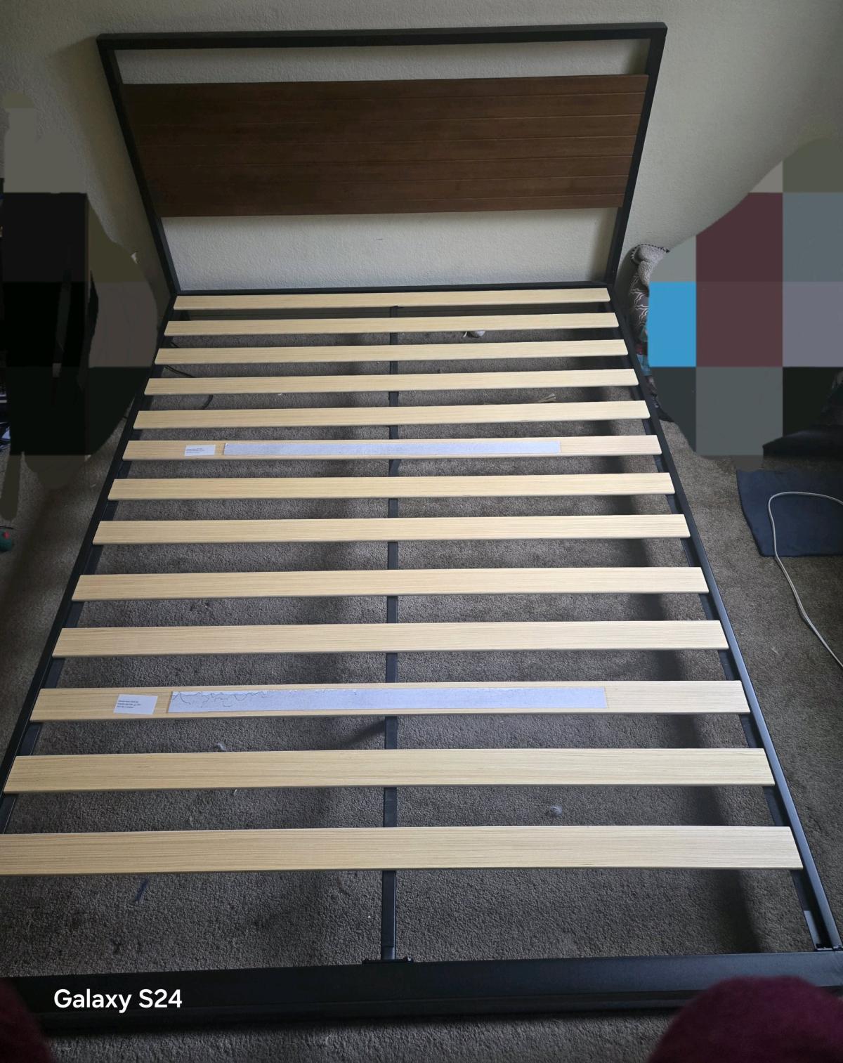 Queen Bed Frame mattress and end table