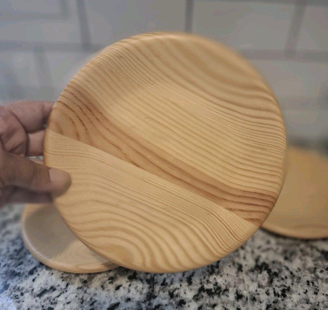 Rare Vintage Sanbergs Nora Stad Sweden 4 Wooden Pine Plates