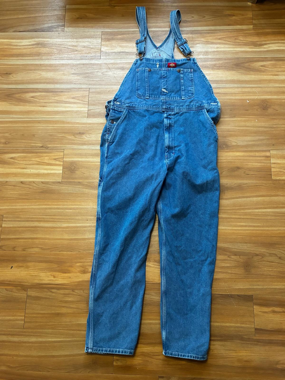 Dickies Mens Denim Bib Overalls Blue Workwear Cotton Size 38
