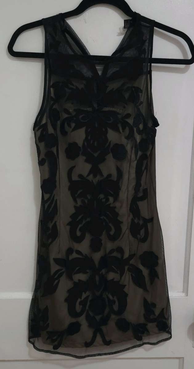 Black and Carmel brown sheer cocktail dress