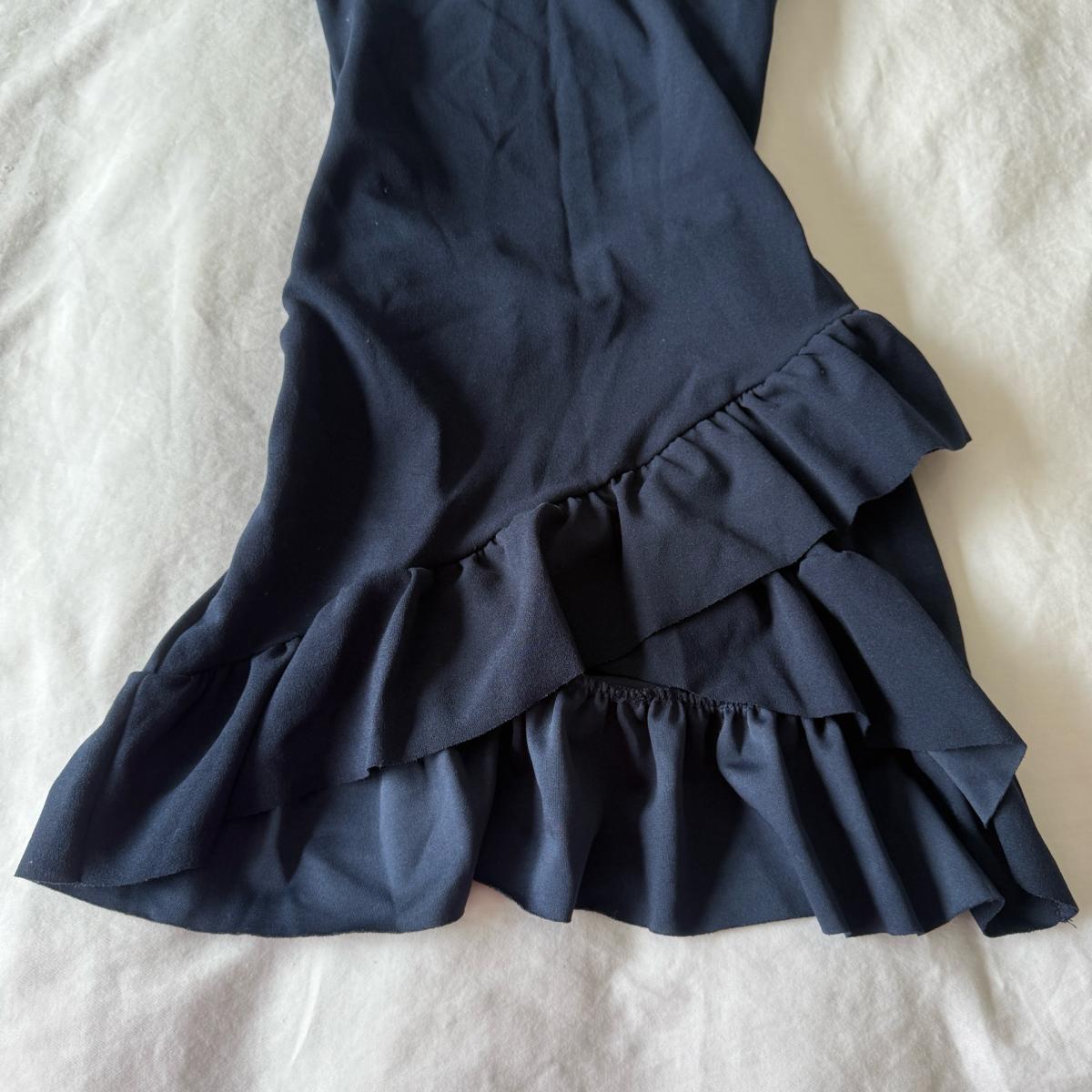 Midnight Navy Ruffle Hem Mini Dress  Crisscross Back with Bu