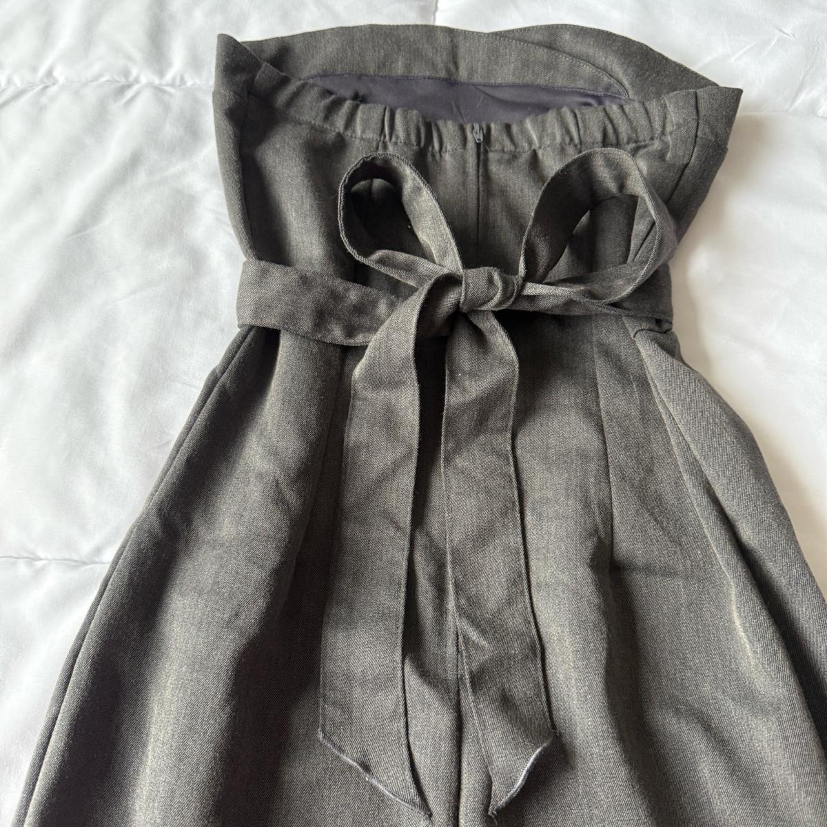 Strapless Charcoal Gray MilitaryInspired Dress with Gold Cre