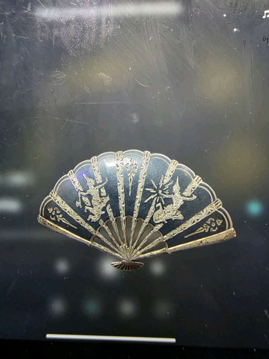 Rare Vintage Siamese Niello Fan Brooch  The Legend of Mekhal
