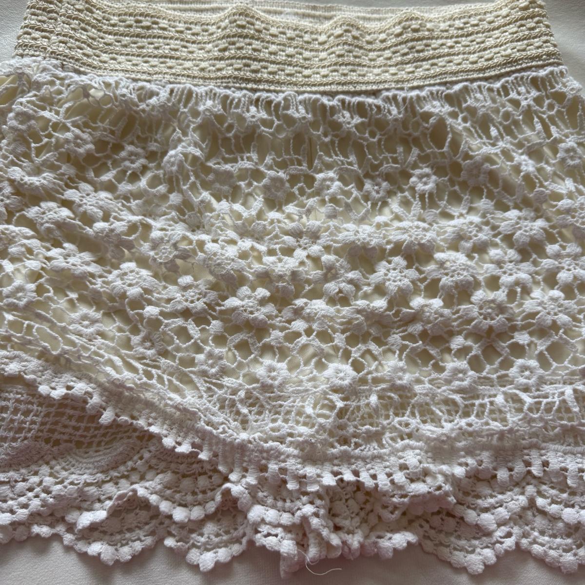 Romantic Ivory Crochet Lace Skort  Floral Boho Overlay Built
