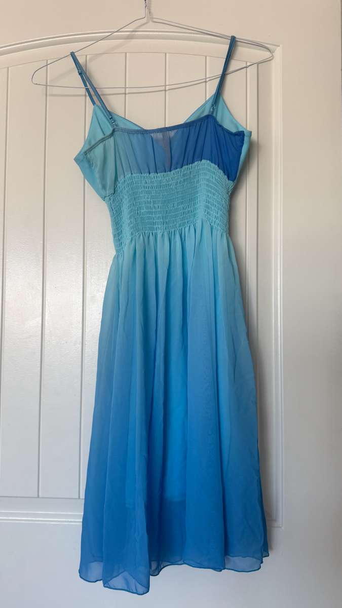 Blue Ombr Chiffon Sundress with Smocked Waist Adjustable Str
