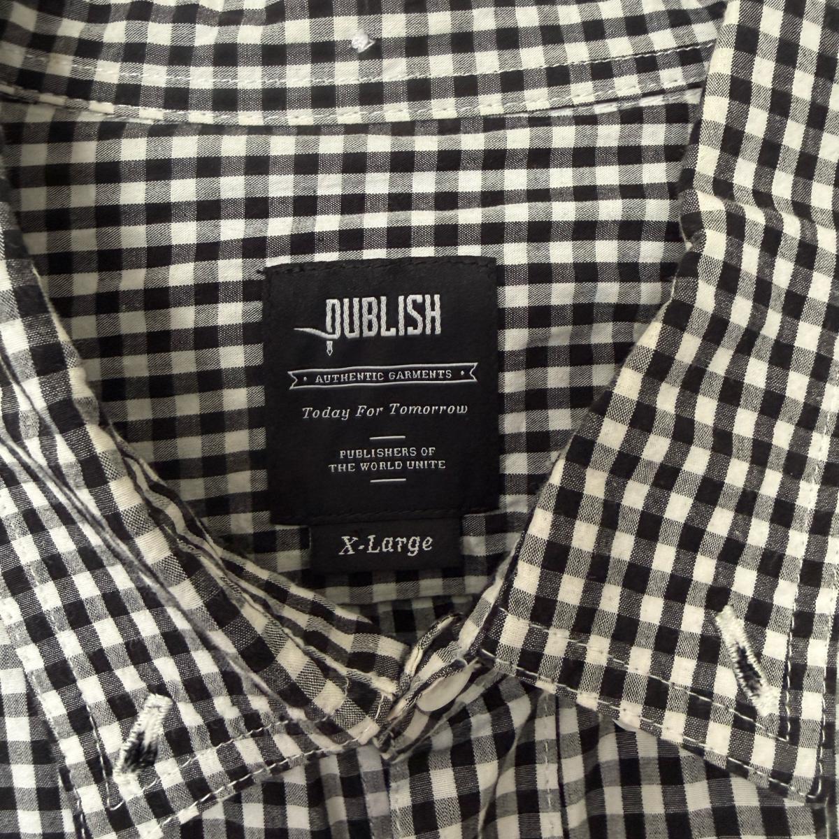 BRAND NEW XL Publish Black  White Gingham Shirt w Red Side P