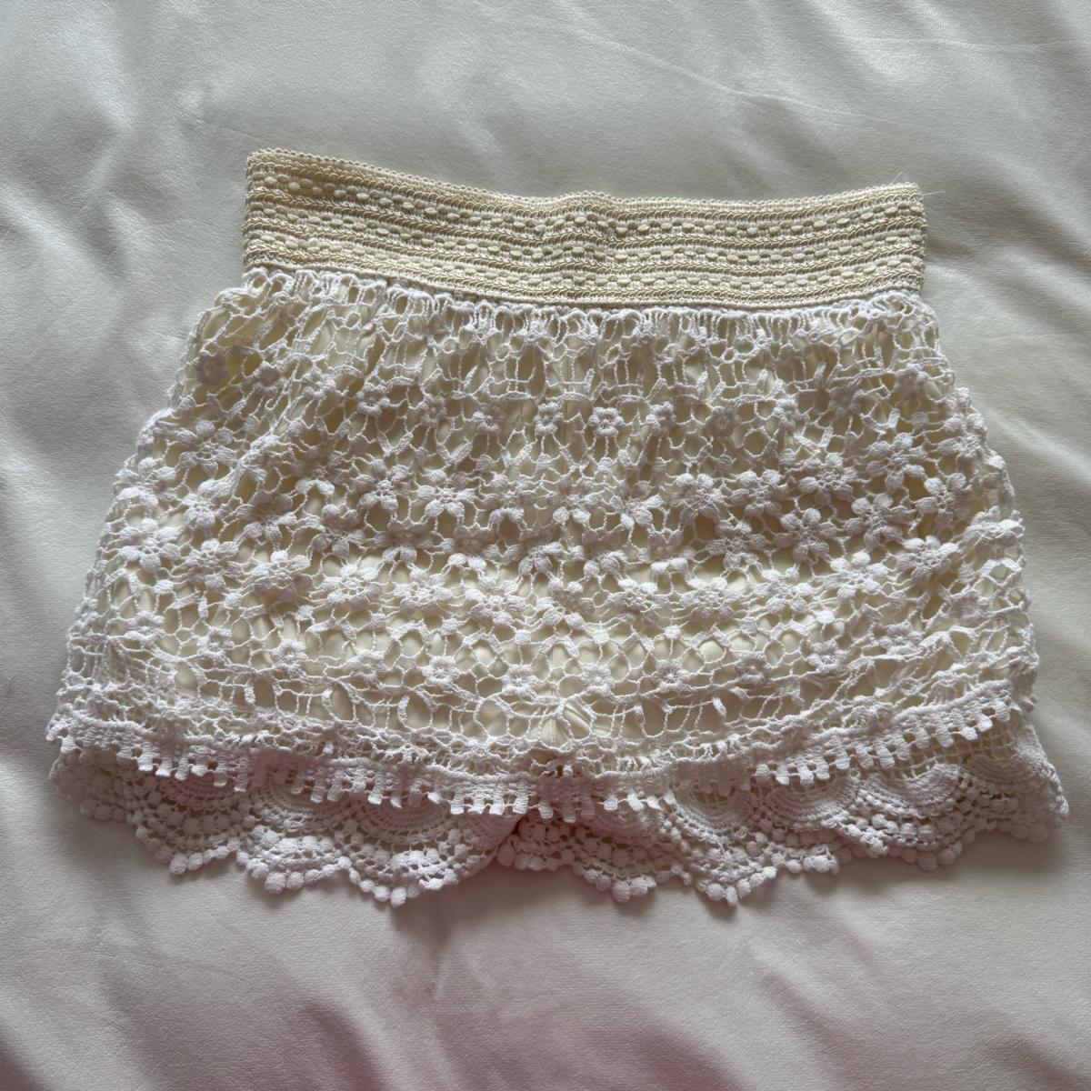 Romantic Ivory Crochet Lace Skort  Floral Boho Overlay Built