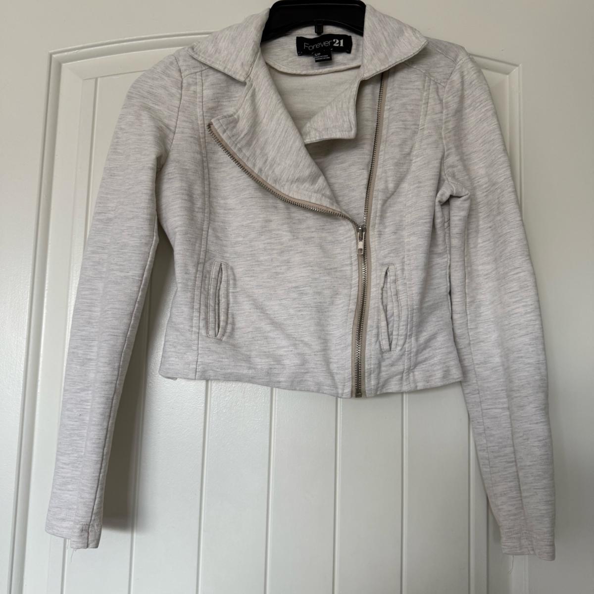 Forever 21 100 Cotton Light Heather Gray MotoStyle Zip Jacke