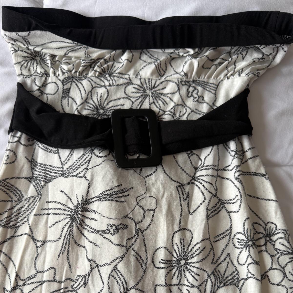 Black  Cream Strapless Floral Tank Top with Waist Tie S