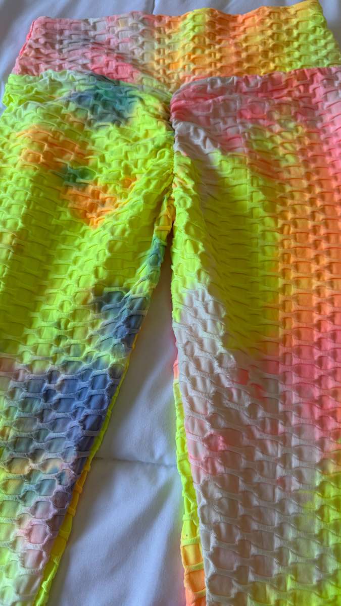 Neon TieDye Textured Leggings  Neon Green Tank Top Set  Fest