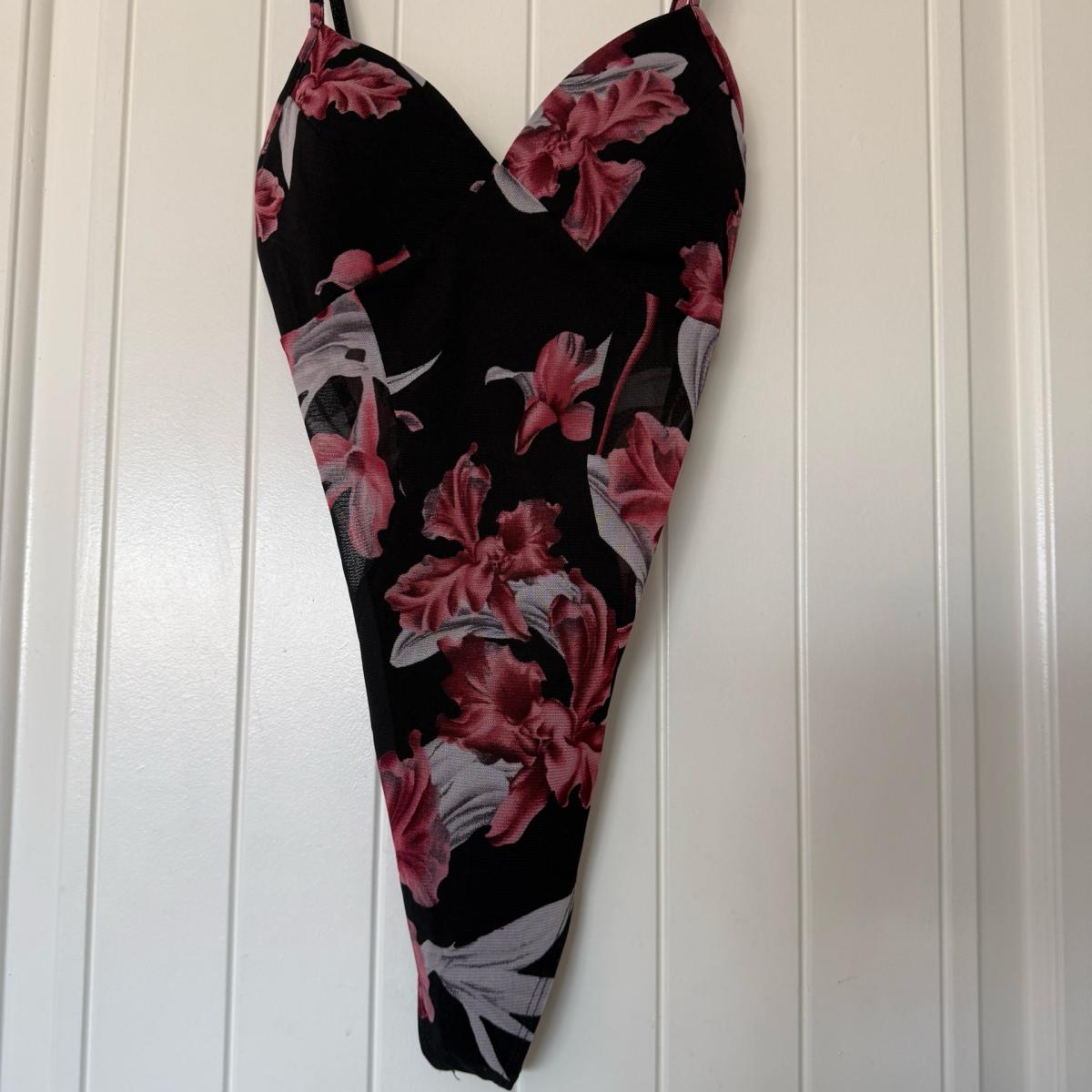 Olive Tree Black Sheer Floral Mesh Padded Bodysuit  Pink Ros