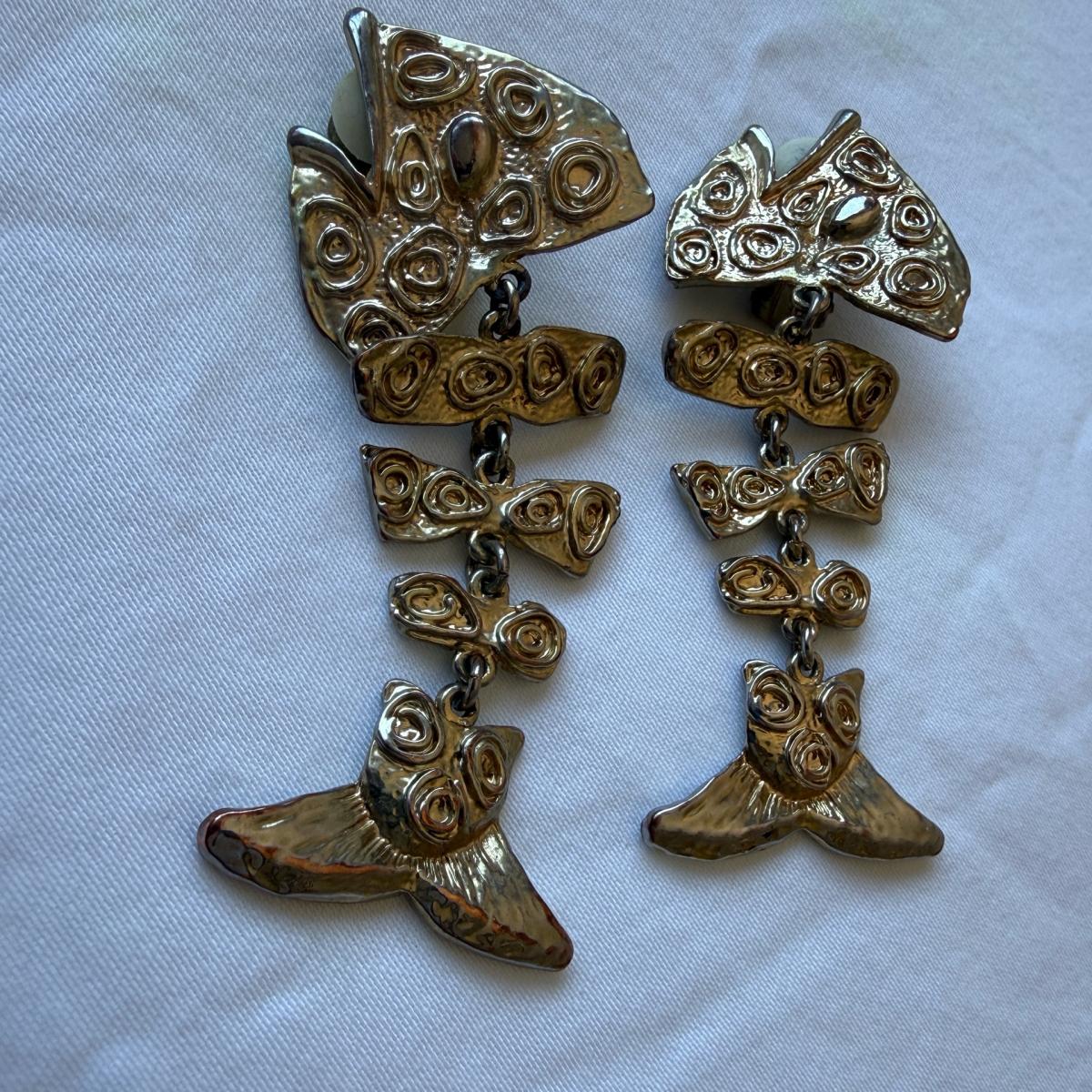 Vintage 1980s Gold Tone Sculptural Statement Earrings  Bold