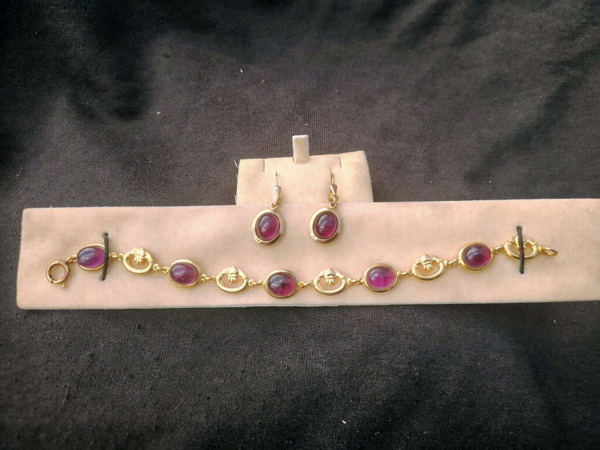 14ct Gold Amethyst bracelet and earrings