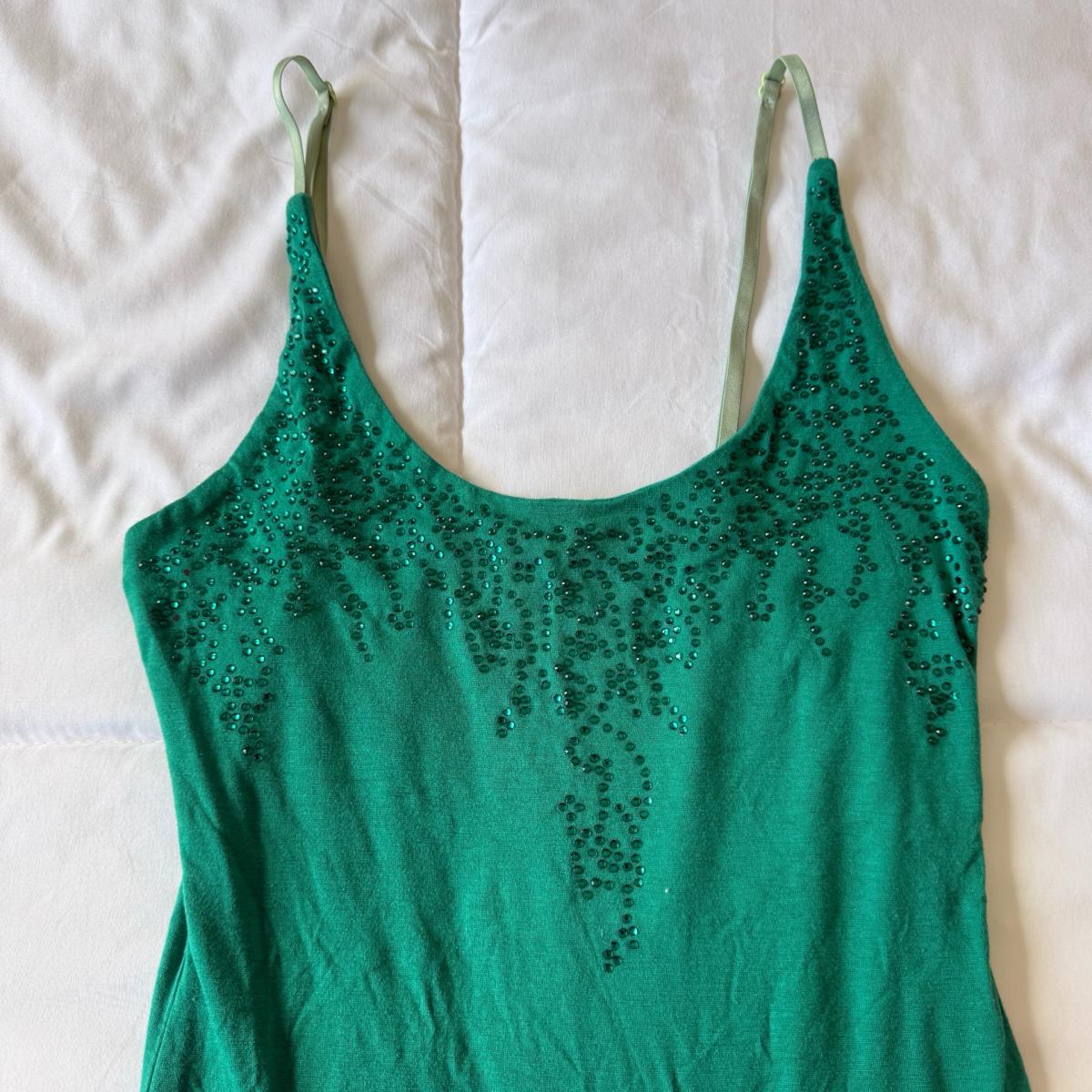 Embellished Teal Green Beaded Camisole Tank Top  Adjustable