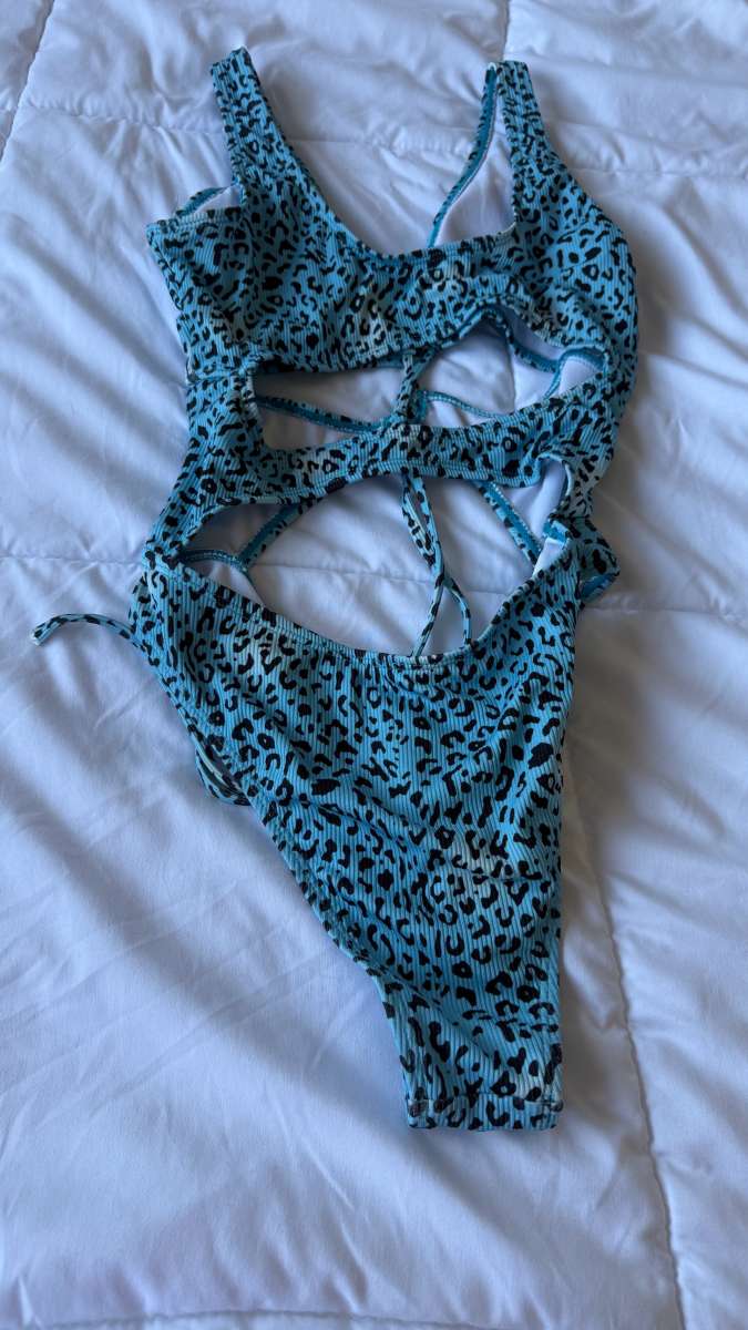 Turquoise Leopard CutOut OnePiece Swimsuit w Padded Bra  Lac