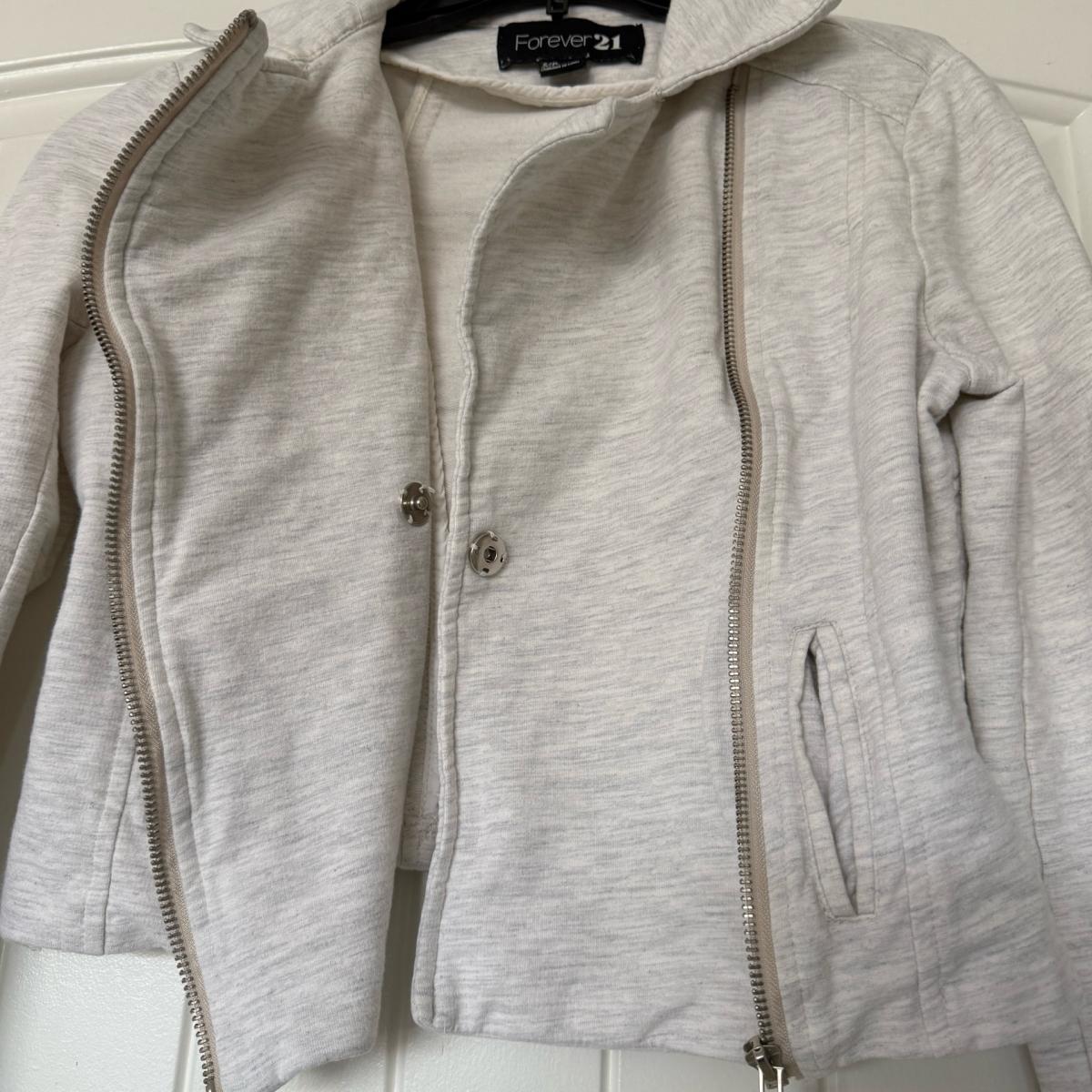 Forever 21 100 Cotton Light Heather Gray MotoStyle Zip Jacke