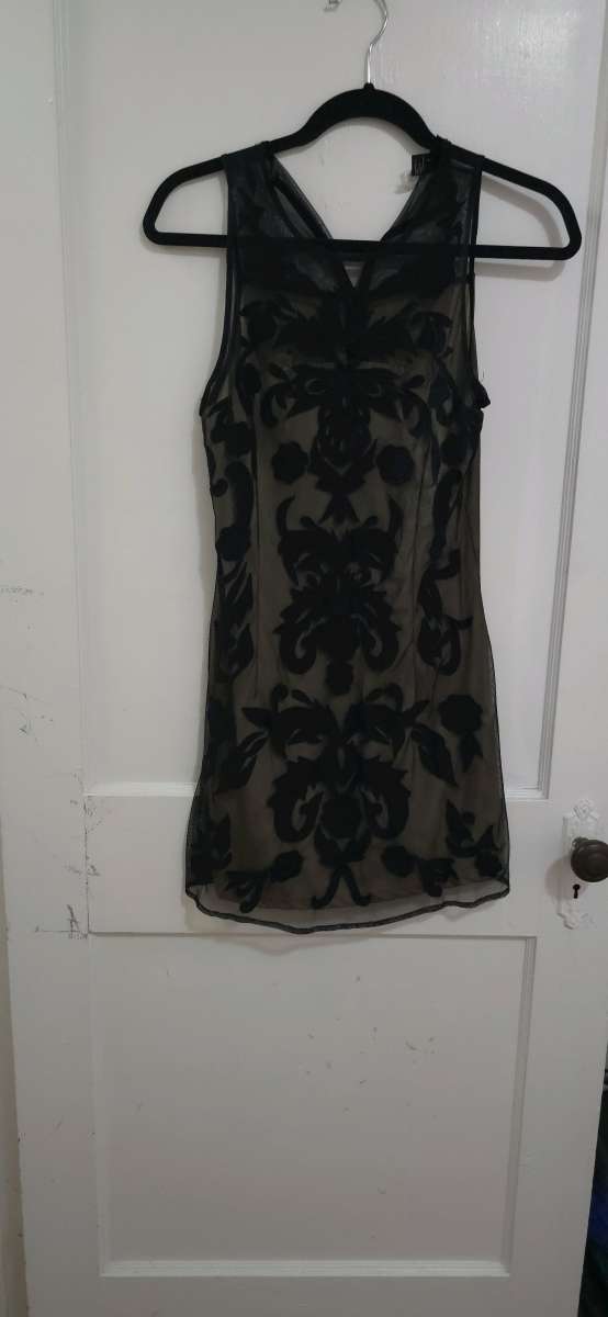 Black and Carmel brown sheer cocktail dress