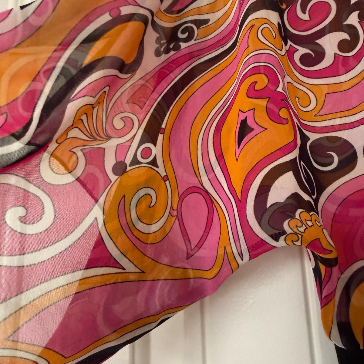 Retro Pink  Orange Paisley OffShoulder Blouse  Sheer Chiffon