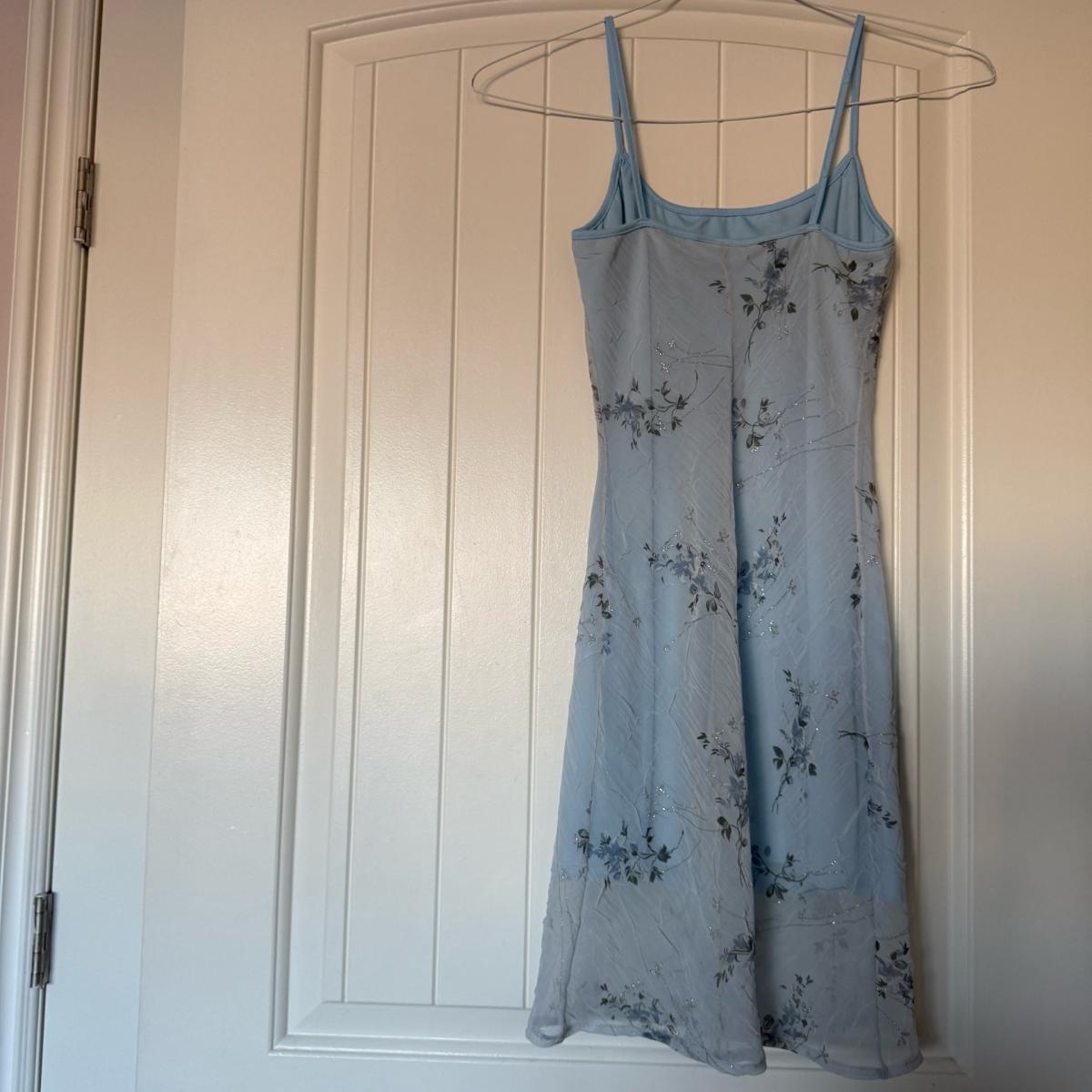 Powder Blue Soft Sky Blue Floral Chiffon Midi Dress  Subtle