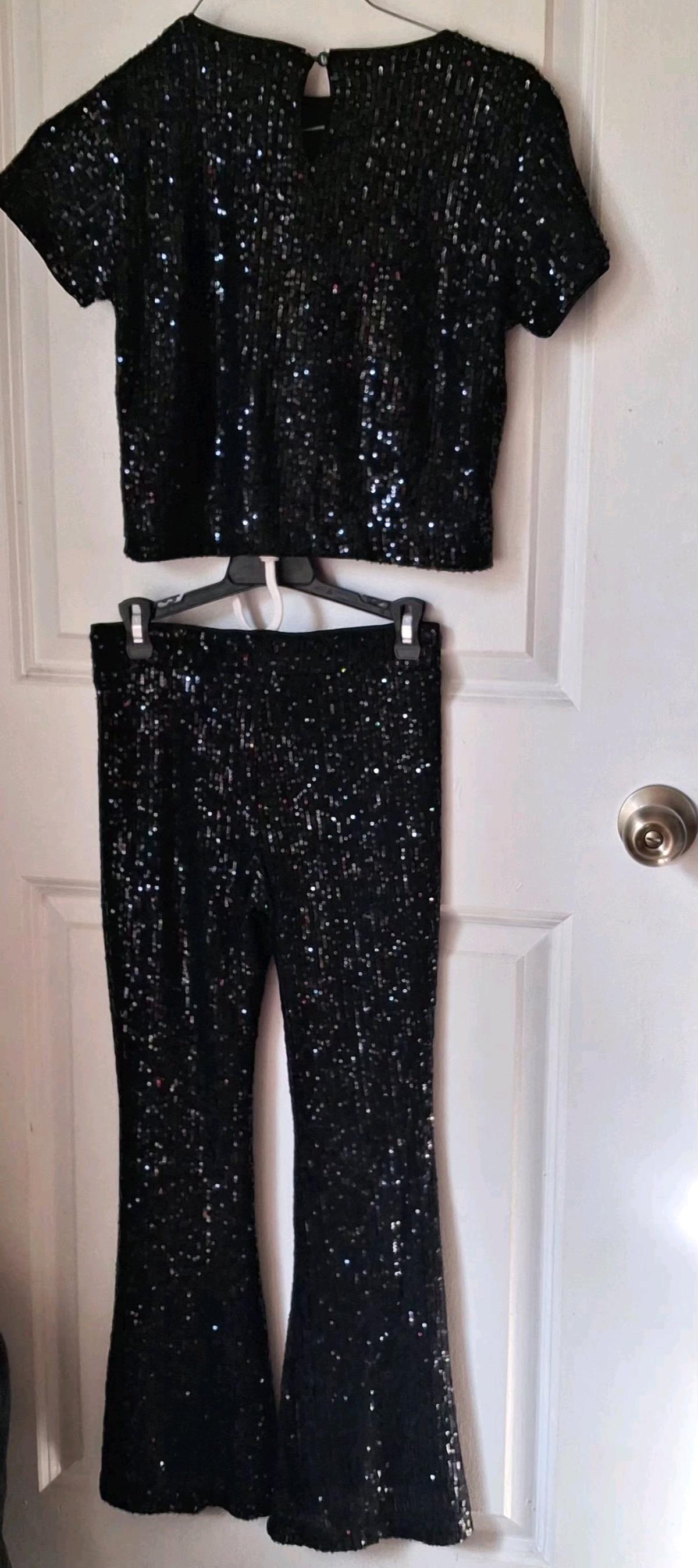 Girls size 10 art class  black sequence  top and bottom set