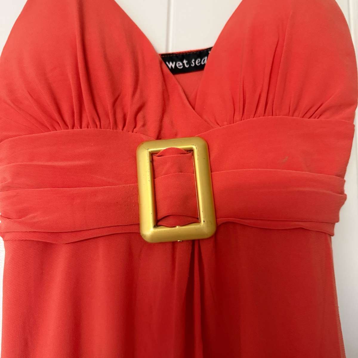 Wet Seal Red Orange Empire Waist Mini Dress with BuiltIn Pad