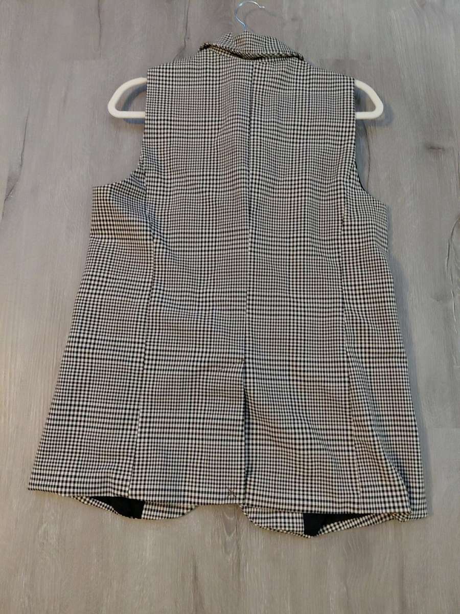 Rachel Zoe Houndstooth Long Vest One Button Black White