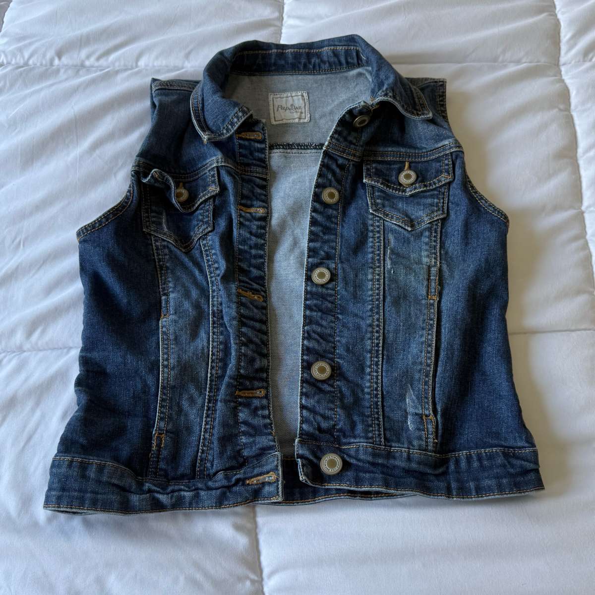 Papaya Womens Sleeveless Denim Vest  Classic Blue Jean Jacke