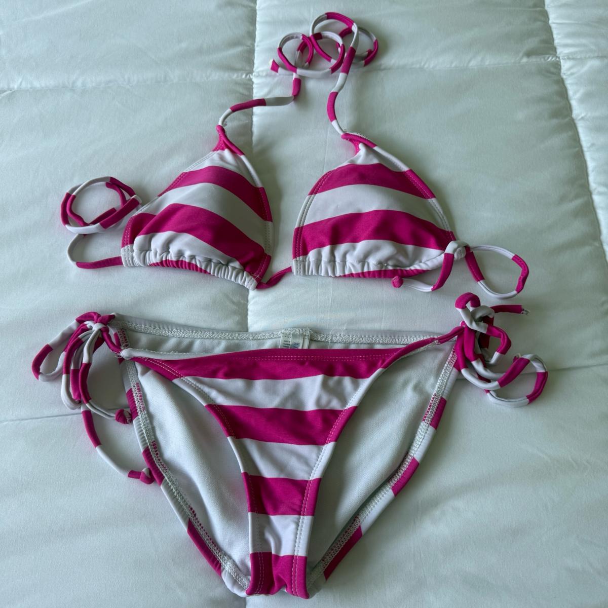 Forever 21 Pink  White Striped Triangle Bikini Set
