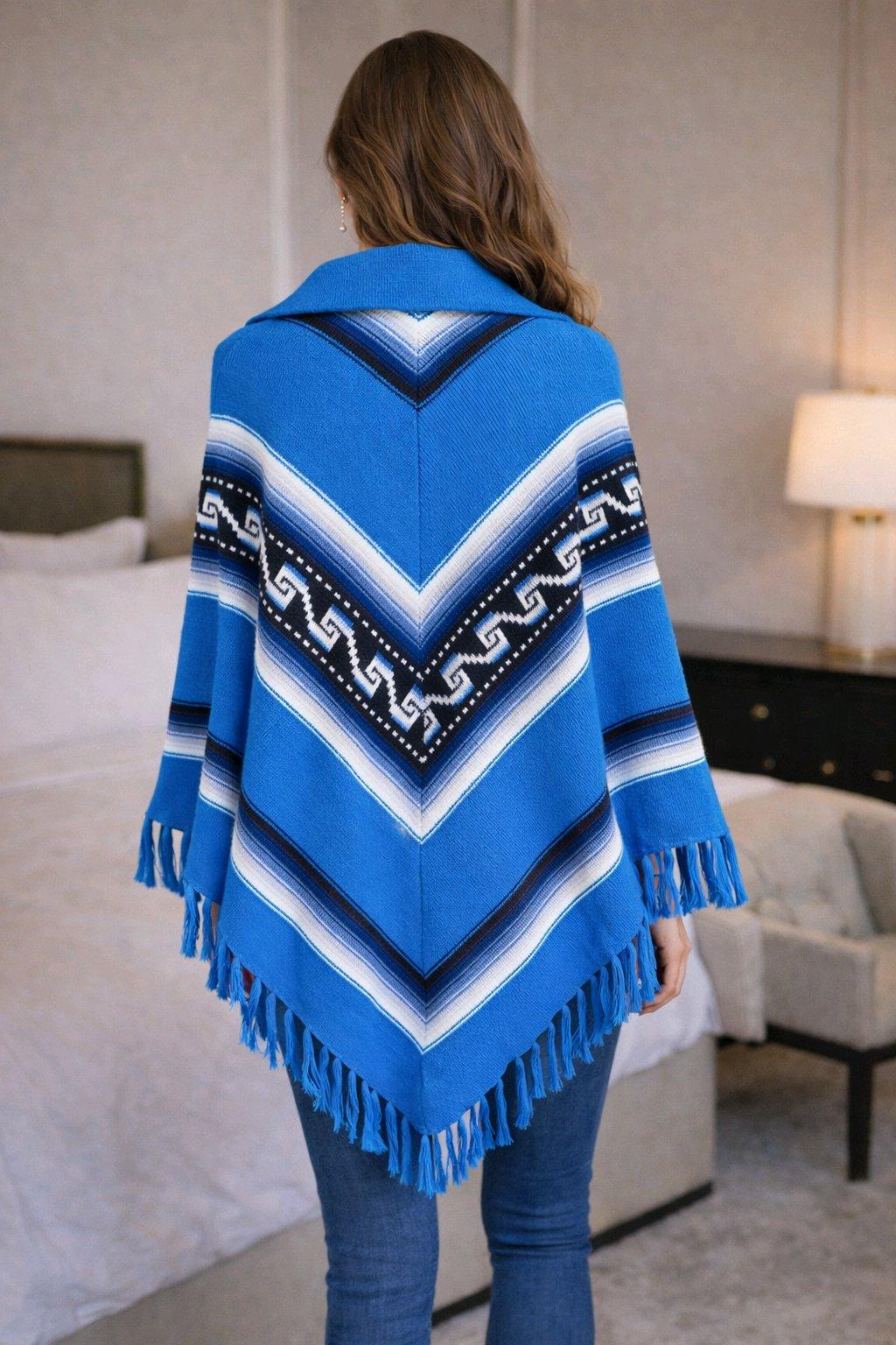 Vintage Mexican Pancho Womens Large Blue
