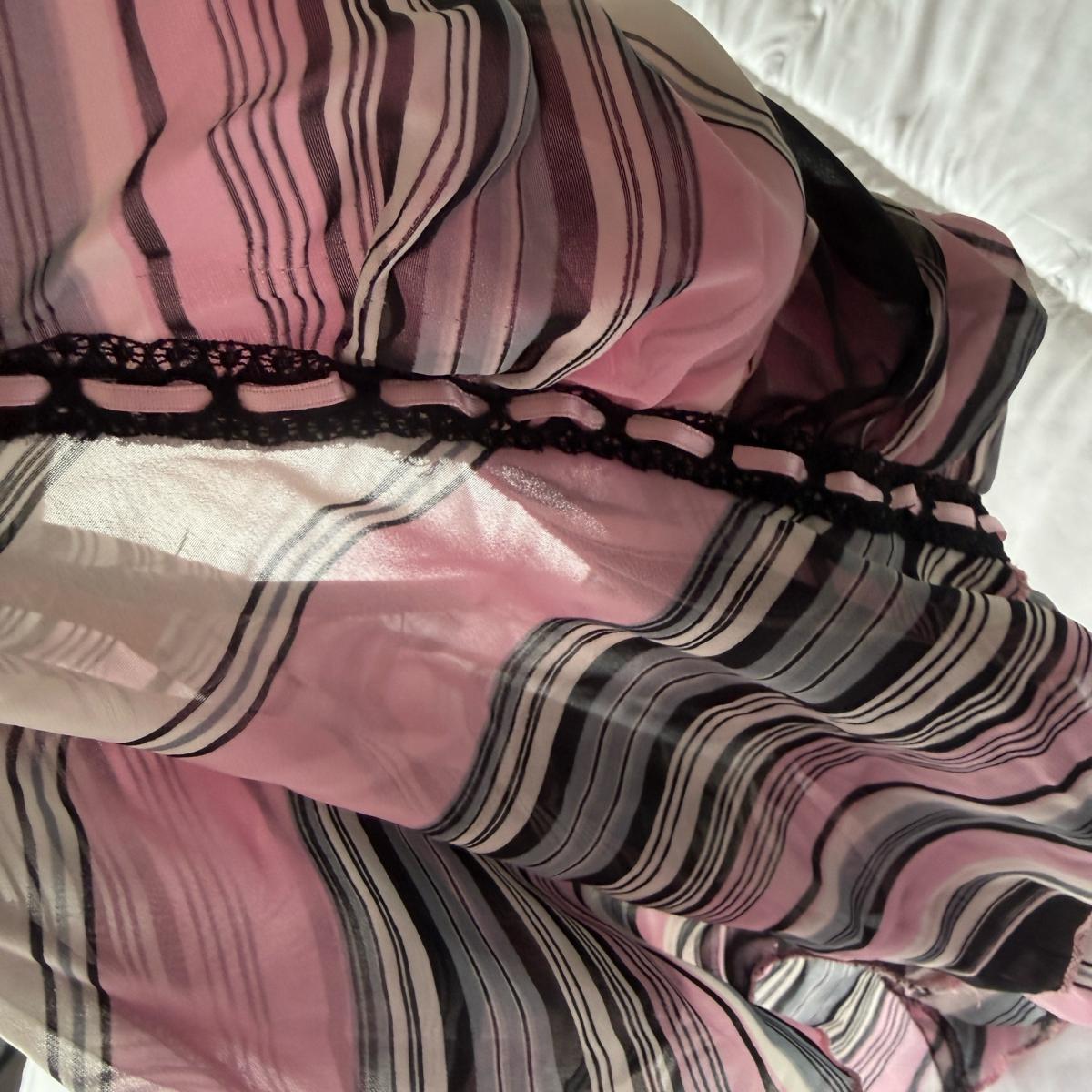 Blush  Black Sheer Striped LaceTrim Strapless Top  Size Smal