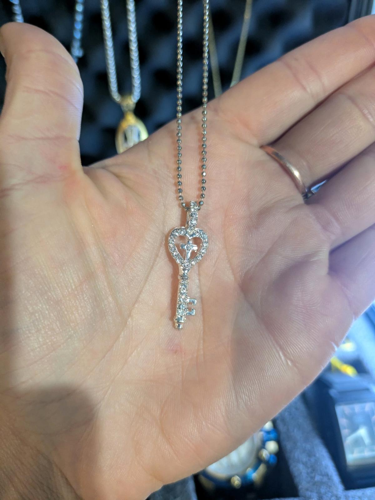 Silver Colored Necklace with Silver Heart Key Pendant