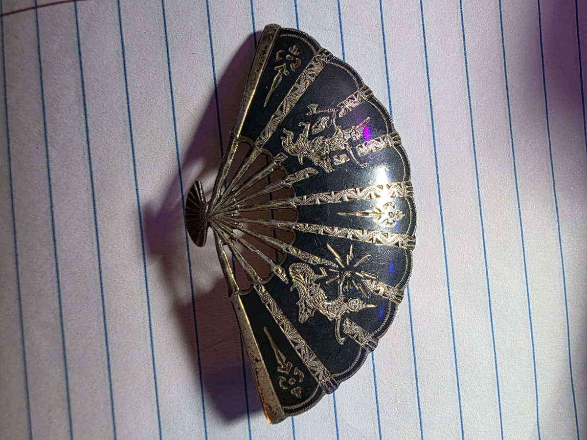 Rare Vintage Siamese Niello Fan Brooch  The Legend of Mekhal