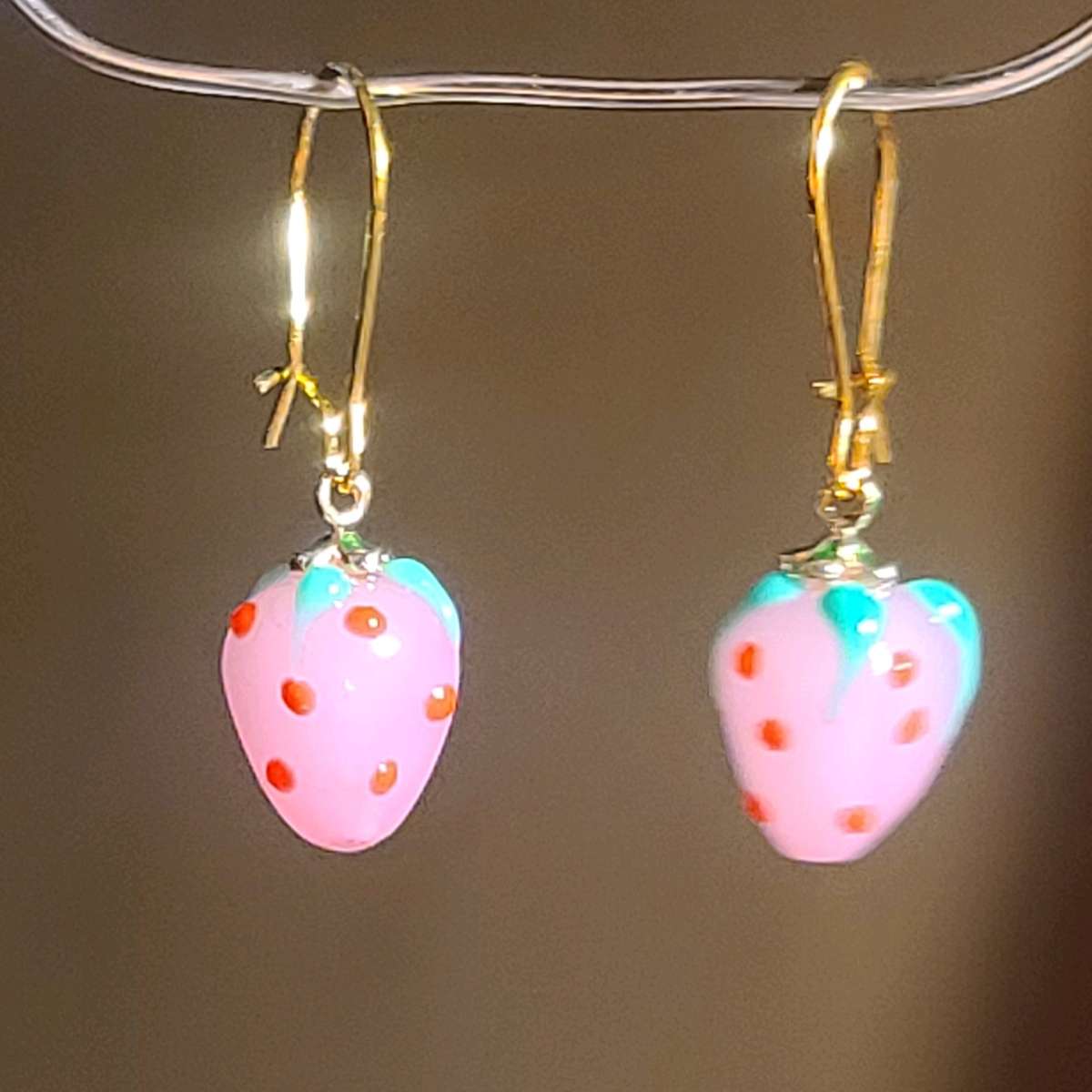 Pink Strawberry Murano Glass Earrings
