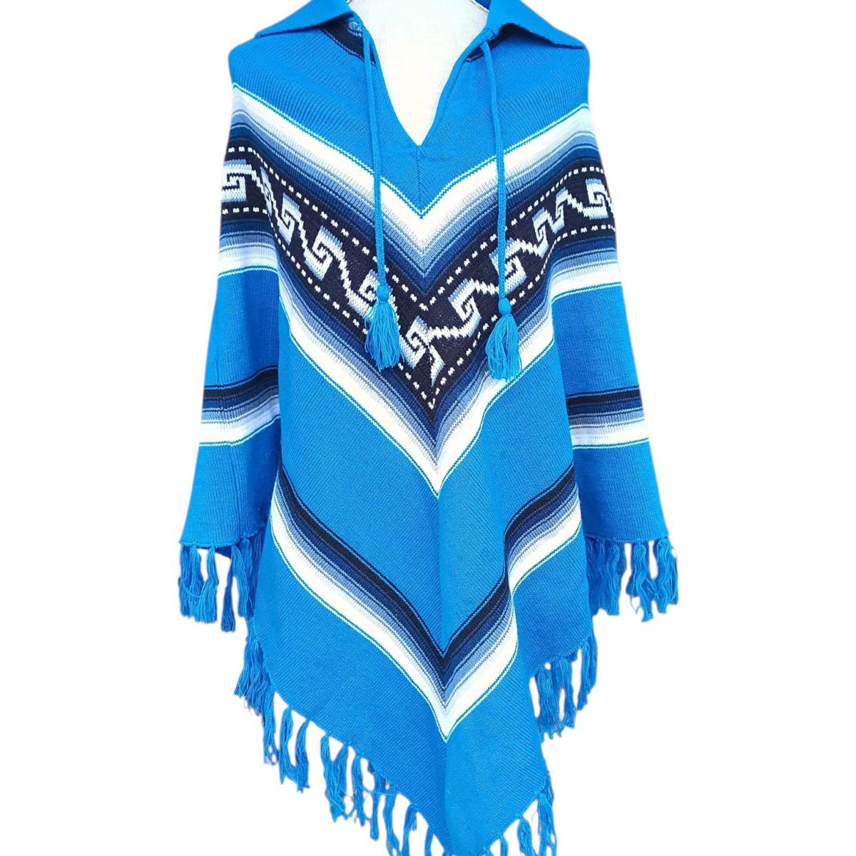 Vintage Mexican Pancho Womens Large Blue