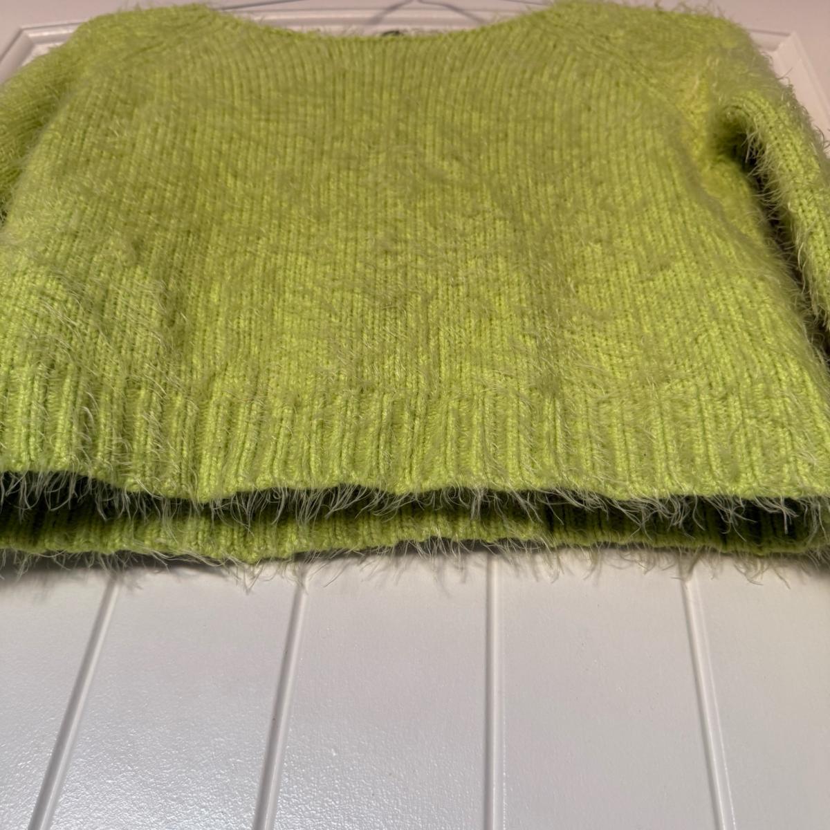 Bratz Inspired Lime Green Fuzzy Cropped Sweater  Y2K Mohair