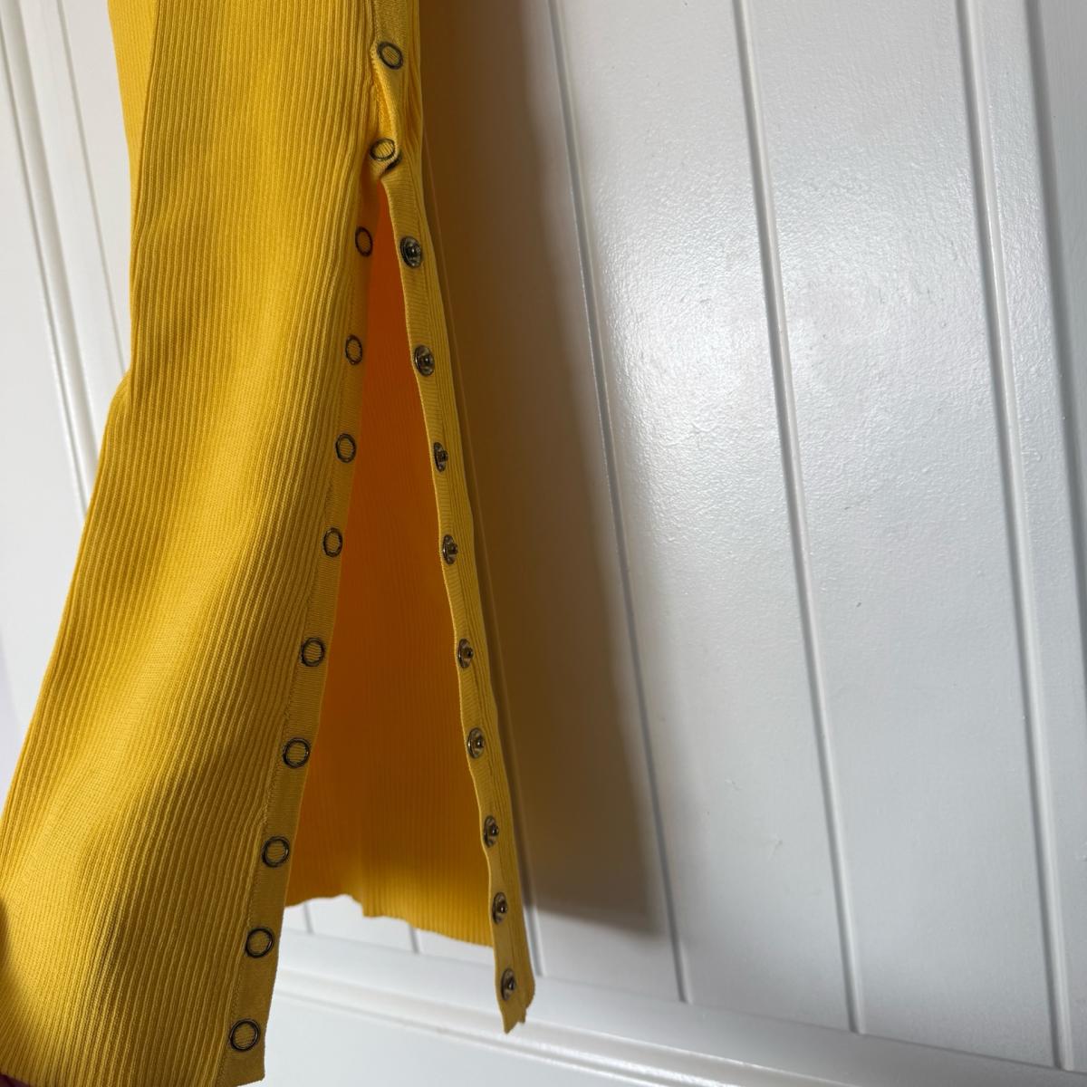 Mustard Yellow Ribbed SnapDetail Midi Dress  Cutout Back  Wo