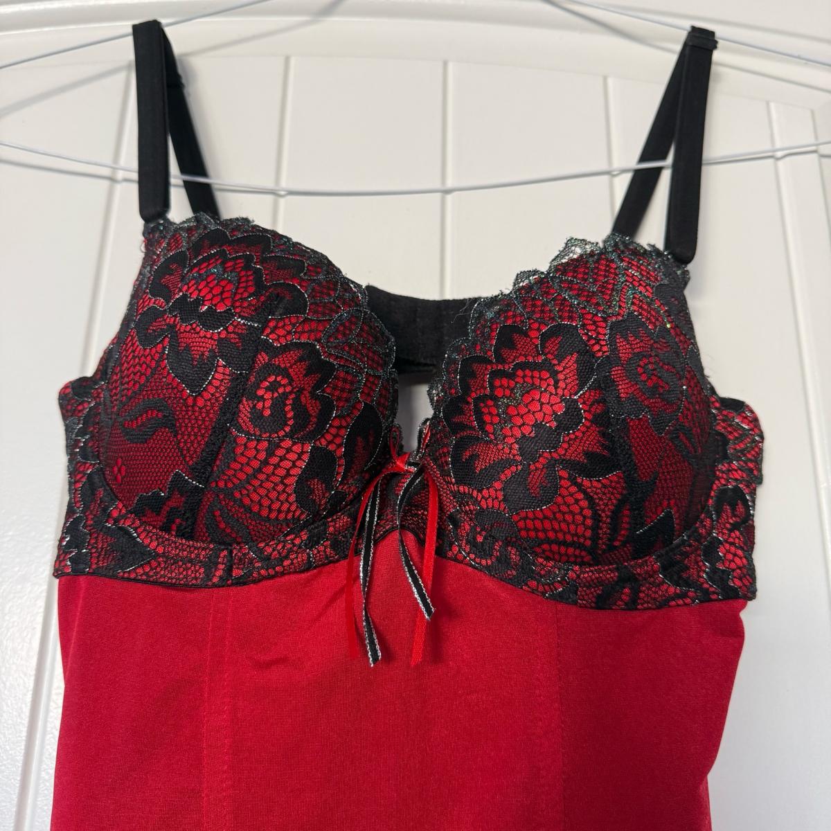 Black Lace  Red Satin Bustier Camisole  Worn Once