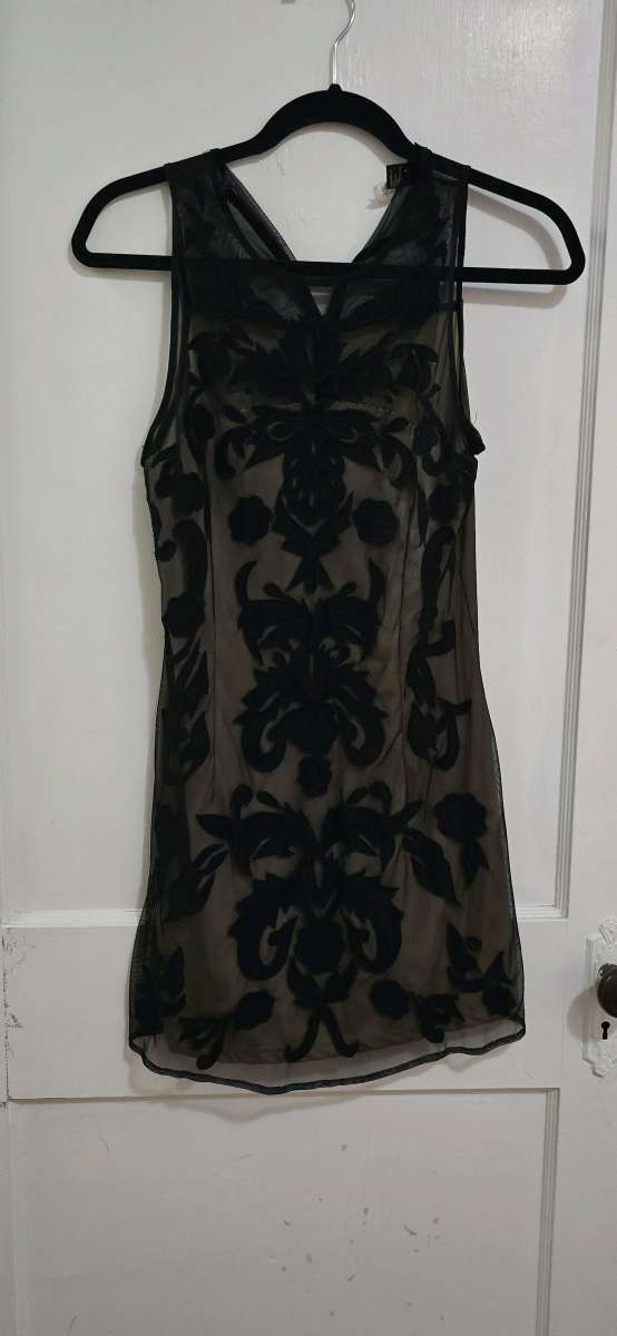 Black and Carmel brown sheer cocktail dress