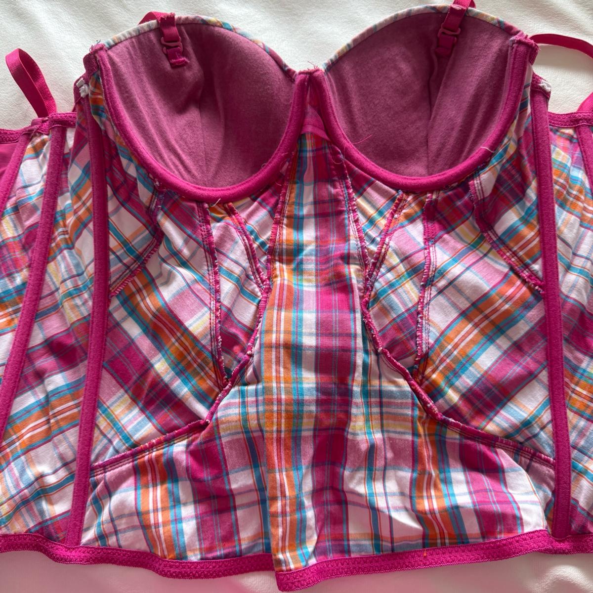 Pink Plaid Corset Bustier Top  Y2K Structured Boned Crop w B