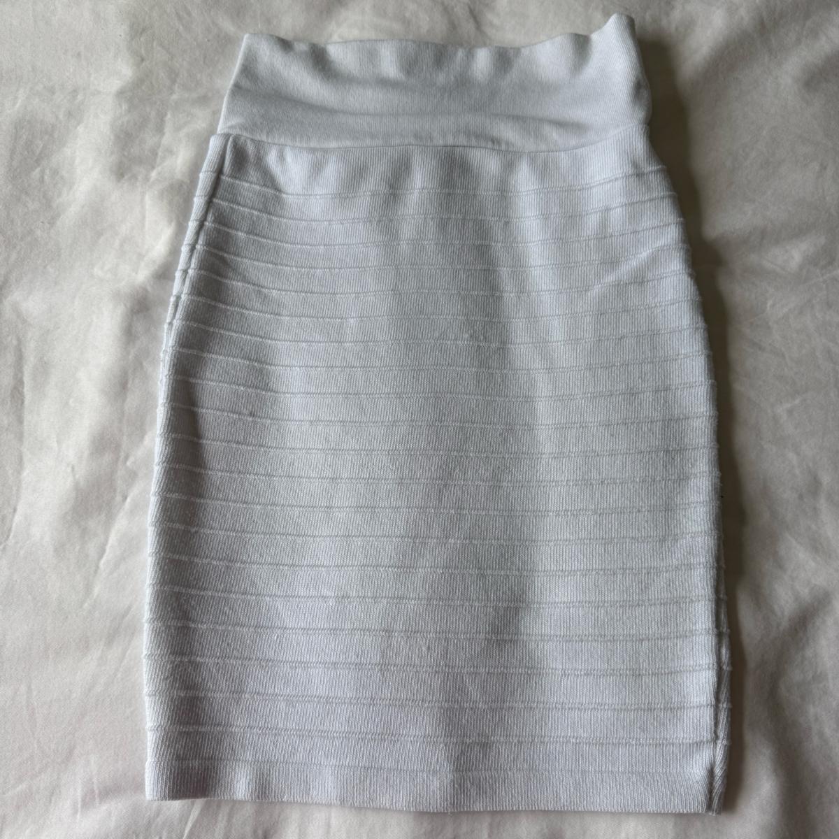 White Textured Bodycon Bandage Mini Skirt  HighWaisted Stret