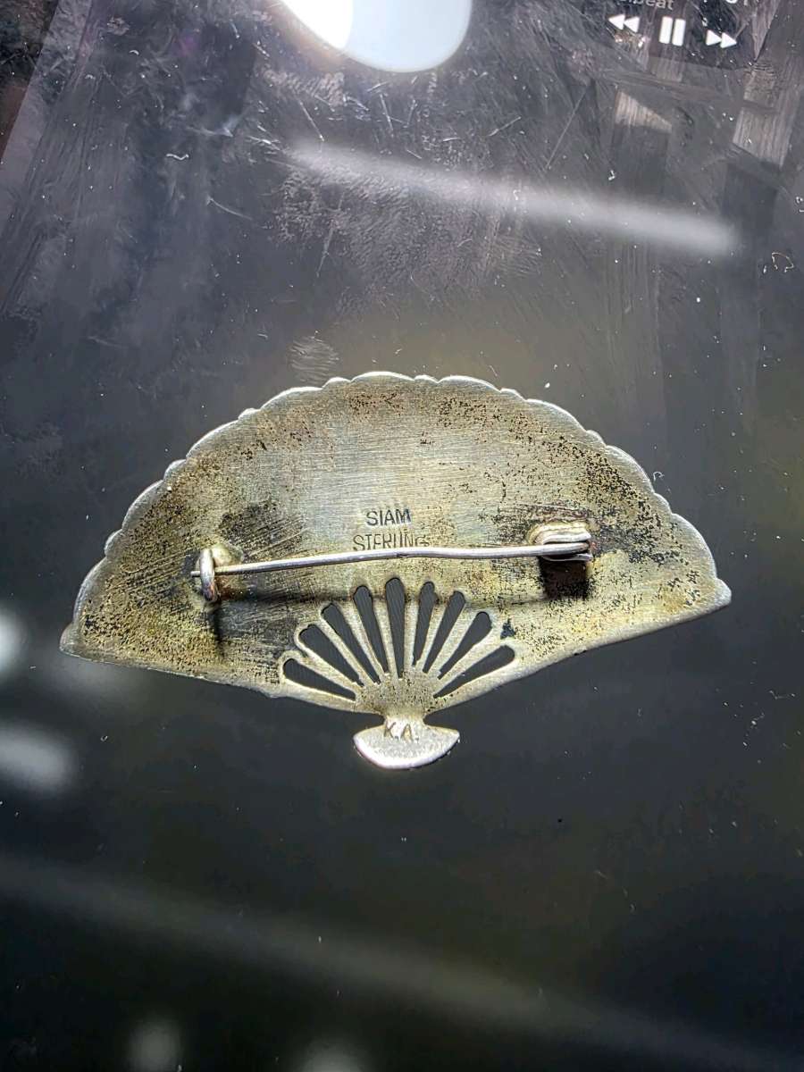 Rare Vintage Siamese Niello Fan Brooch  The Legend of Mekhal