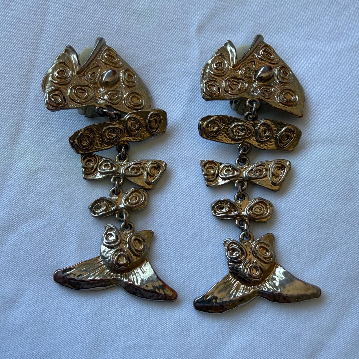 Vintage 1980s Gold Tone Sculptural Statement Earrings  Bold