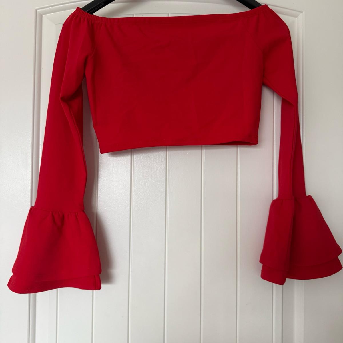 Red OffShoulder Bell Sleeve Crop Top  Bold Flattering  EyeCa