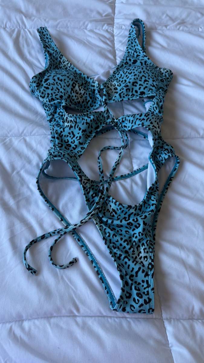 Turquoise Leopard CutOut OnePiece Swimsuit w Padded Bra  Lac