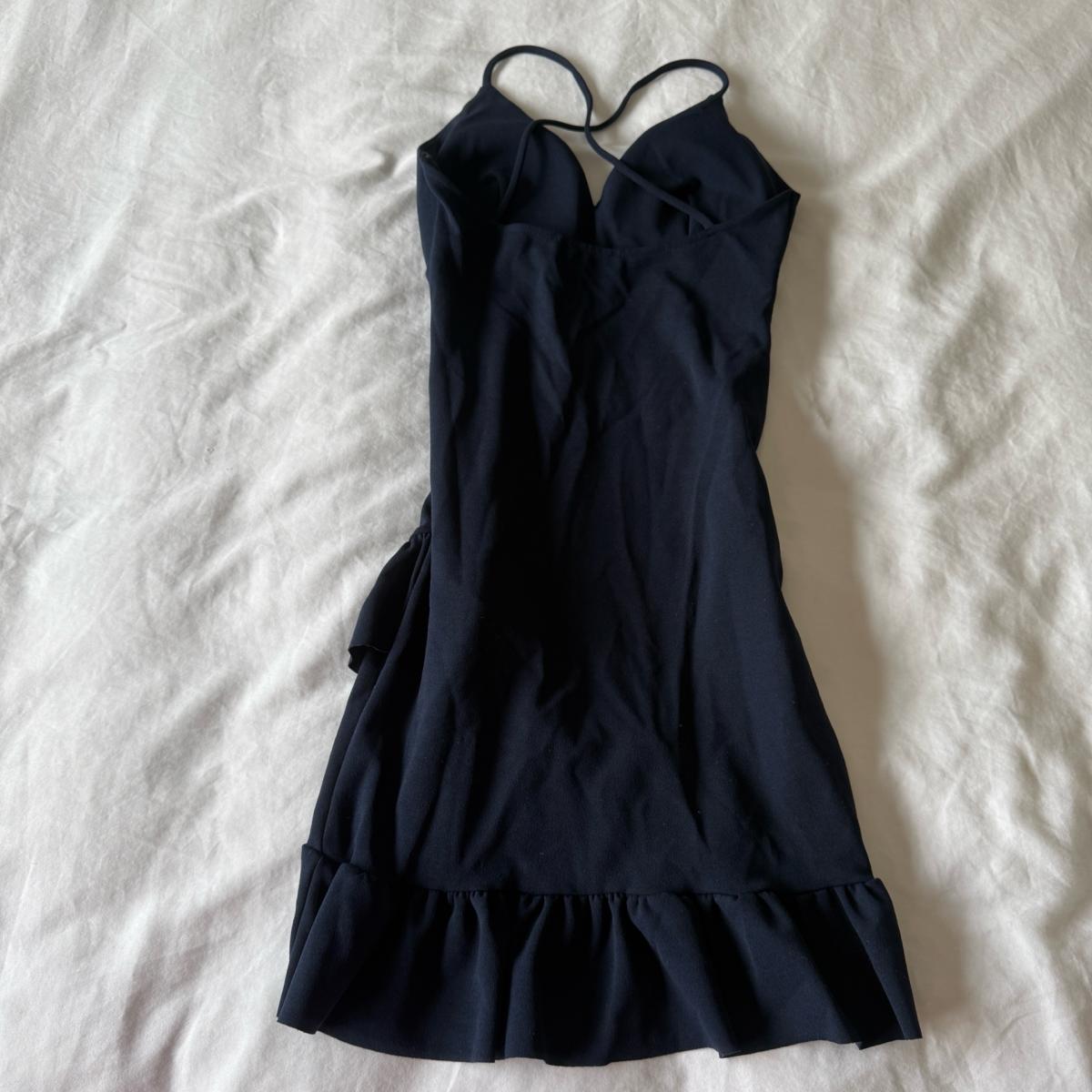 Midnight Navy Ruffle Hem Mini Dress  Crisscross Back with Bu