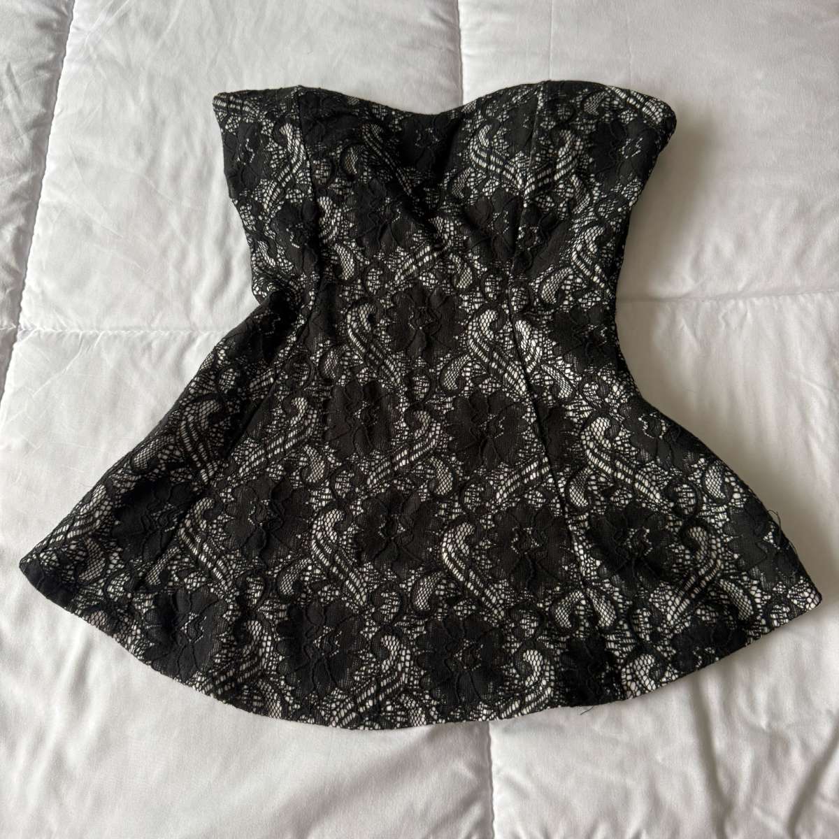 Love Culture Black Lace Strapless Padded Corset Peplum Top